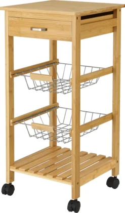Bambus Küchenwagen Stenungsund 76 X 36 X 36 Cm Servierwagen Mit Schublade Und Ablage Allzweckregal Rollwagen Mit Metallkörben Küchenregal