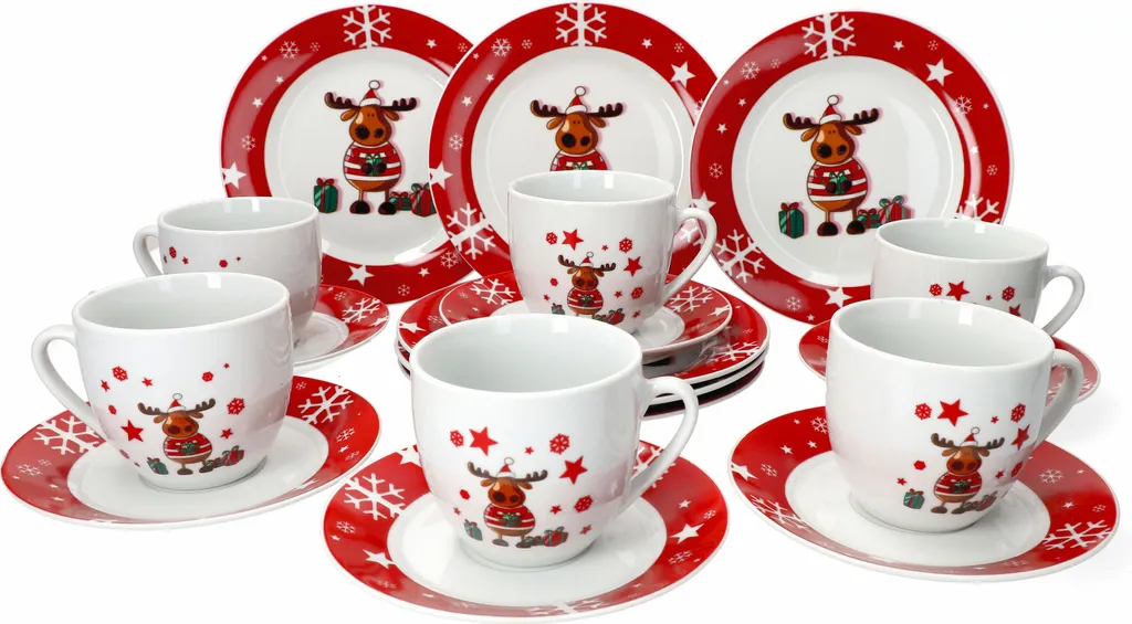 Kaffeeservice Elch 18tlg. Für 6 Personen Weiß Mit Weihnachtsdekor Lustiger Elch 1 Kaffeeservice Elch 18tlg. Für 6 Personen Weiß Mit Weihnachtsdekor Lustiger Elch