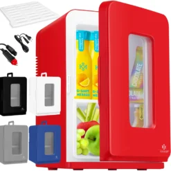 KESSER® 2in1 Mini Kühlschrank Kühlbox 15 Liter Kühl Und Heizfunktion Tragbarer AC DC 220-240V/12V Steckdose Und Zigarettenanzünder Warmhaltebox Mini-Thermobox Auto Büros Zimmer Camping Garten , Farbe:Schwarz, Größe:15L