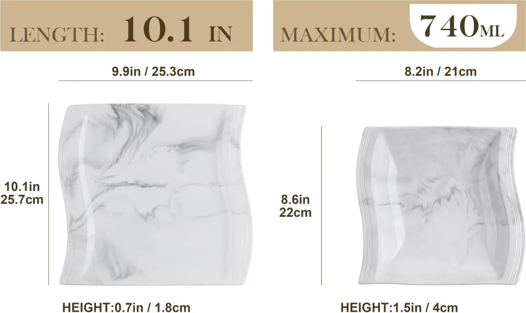 MALACASA, Serie Flora, Marmor Porzellan Tafelservice 12 Teiligen Set Kombiservice Geschirrset Mit Je 6 Speiseteller Und 6 Suppenteller Für 6 Personen 2 MALACASA, Serie Flora, Marmor Porzellan Tafelservice 12 Teiligen Set Kombiservice Geschirrset Mit Je 6 Speiseteller Und 6 Suppenteller Für 6 Personen – Bild 2