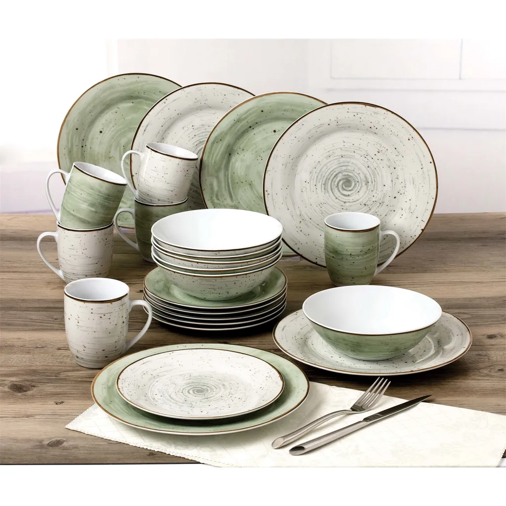 WELLCO Kombiservice Pur 24teilig Grün/grau 2 WELLCO Kombiservice Pur 24teilig Grün/grau – Bild 2