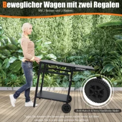 COSTWAY Grilltisch Mit Klappbarer Tischplatte, Beweglicher Campingtisch Mit 2 Ablagen & 4 Haken, Metall Grillwagen Für Außenbereich, Rollwagen Zum Grillen & Outdoorküche, Zubereitungswagen Schwarz 12 COSTWAY Grilltisch Mit Klappbarer Tischplatte, Beweglicher Campingtisch Mit 2 Ablagen & 4 Haken, Metall Grillwagen Für Außenbereich, Rollwagen Zum Grillen & Outdoorküche, Zubereitungswagen Schwarz -Haushalts Verkauf 0f9d3dde0b81ff75c544849f2221cabb