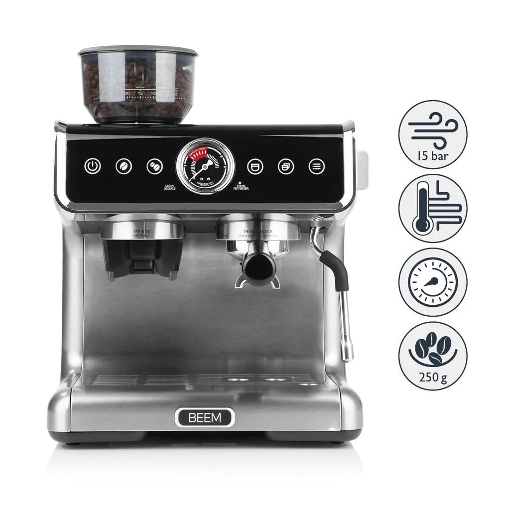 BEEM ESPRESSO-GRIND-PROFESSION Espresso-Siebträgermaschine Mit Mahlwerk + 1x ESPRESSO PERFETTO Ganze Bohne + 1x CAFÉ CREMA Ganze Bohne Espressomaschine Siebträger Maschine Barista Edelstahl Mit Mahlwerk Inkl Kaffee 2 BEEM ESPRESSO-GRIND-PROFESSION Espresso-Siebträgermaschine Mit Mahlwerk + 1x ESPRESSO PERFETTO Ganze Bohne + 1x CAFÉ CREMA Ganze Bohne Espressomaschine Siebträger Maschine Barista Edelstahl Mit Mahlwerk Inkl Kaffee – Bild 2