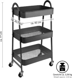 ONVAYA® Servierwagen Silvio | Beistellwagen | Dunkelgrau | 30,5 X 45 X 77 Cm | 3 Fächer | Multifunktionswagen | Transportwagen | Allzweckwagen | Küchentrolley | Nischenregal -Haushalts Verkauf 0fb5797ce6bac343be2dfa2443582e21