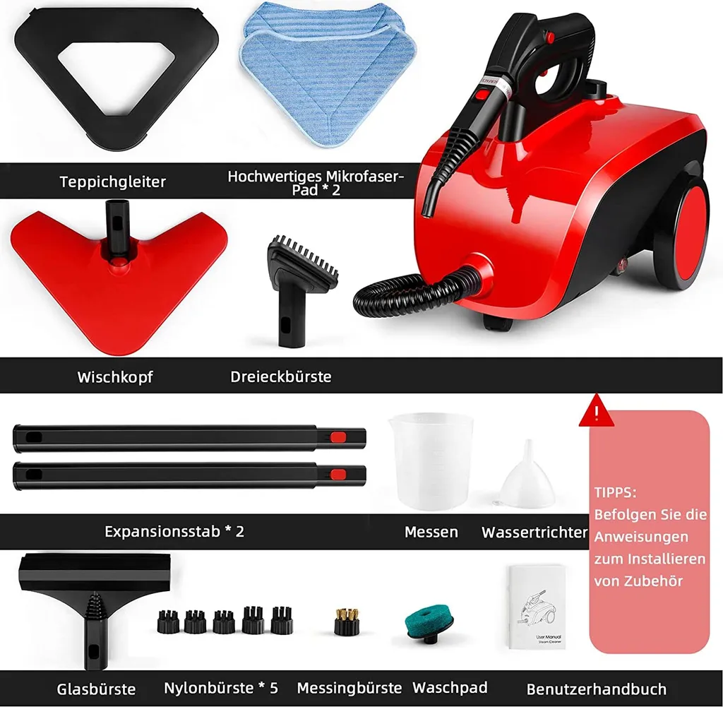 Dampfreiniger, Multifunktions-Dampfreiniger 1500W 1,5L Wassertank, 4,87m Netzkabel, Mit 18 Zubehörteilen, Geeignet Für Fußböden, Autositze, Matratzen, Küchen, Badezimmer, Fenster, Teppiche Usw 7 Dampfreiniger, Multifunktions-Dampfreiniger 1500W 1,5L Wassertank, 4,87m Netzkabel, Mit 18 Zubehörteilen, Geeignet Für Fußböden, Autositze, Matratzen, Küchen, Badezimmer, Fenster, Teppiche Usw – Bild 7