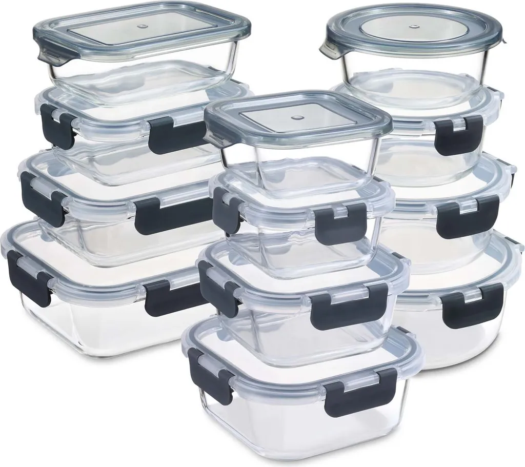 PIE LOCK Frischhaltedosen Set 24 Teilig - Frischhalte Dosen Glasdose Eckig Vorratsdosen - In Transparent Mit Grau Mikrowellengeeignete Frischhaltedose Essensbox Für Lebensmittel BPA-Frei 1 PIE LOCK Frischhaltedosen Set 24 Teilig - Frischhalte Dosen Glasdose Eckig Vorratsdosen - In Transparent Mit Grau Mikrowellengeeignete Frischhaltedose Essensbox Für Lebensmittel BPA-Frei