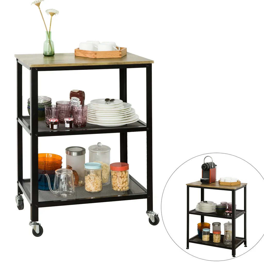 SoBuy SVW04-N Servierwagen Mit 3 Ablagen Beistellwagen Rollwagen Küchenwagen Küchenregal Industrie-Design BHT Ca.: 60x78x40cm 1 SoBuy SVW04-N Servierwagen Mit 3 Ablagen Beistellwagen Rollwagen Küchenwagen Küchenregal Industrie-Design BHT Ca.: 60x78x40cm