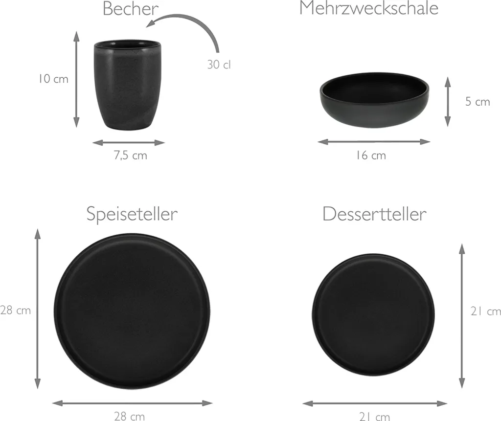 CreaTable 22979 Tafelservice Uno BLACK Für 4 Personen, Steinzeug, Schwarz (1 Set, 12-teilig) 5 CreaTable 22979 Tafelservice Uno BLACK Für 4 Personen, Steinzeug, Schwarz (1 Set, 12-teilig) – Bild 5