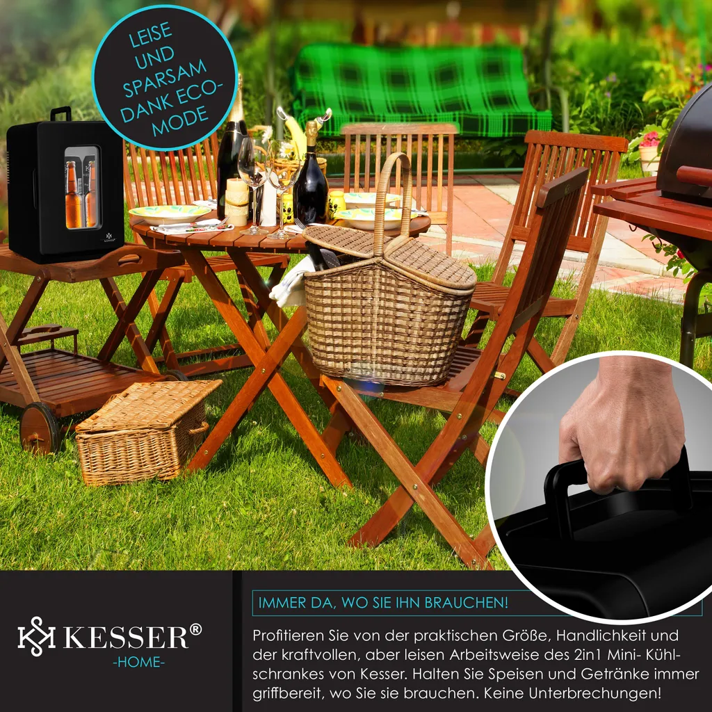 KESSER® 2in1 Mini Kühlschrank Kühlbox 15 Liter Kühl Und Heizfunktion Tragbarer AC DC 220-240V/12V Steckdose Und Zigarettenanzünder Warmhaltebox Mini-Thermobox Auto Büros Zimmer Camping Garten , Farbe:Schwarz, Größe:15L 5 KESSER® 2in1 Mini Kühlschrank Kühlbox 15 Liter Kühl Und Heizfunktion Tragbarer AC DC 220-240V/12V Steckdose Und Zigarettenanzünder Warmhaltebox Mini-Thermobox Auto Büros Zimmer Camping Garten , Farbe:Schwarz, Größe:15L – Bild 5