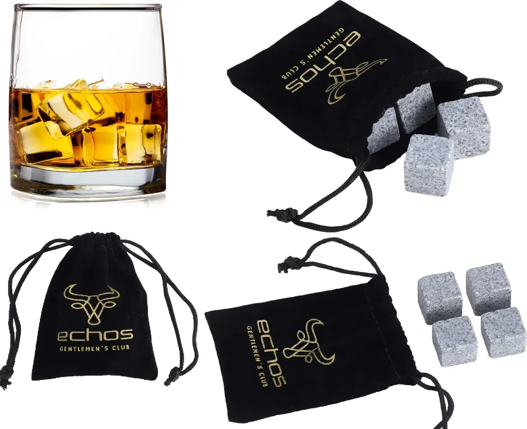Echos 4er Whisky Steine Set Aus Granit | Wieder Verwendbar | Im Hochwertigem Stoffbeutel | 1 Echos 4er Whisky Steine Set Aus Granit | Wieder Verwendbar | Im Hochwertigem Stoffbeutel |