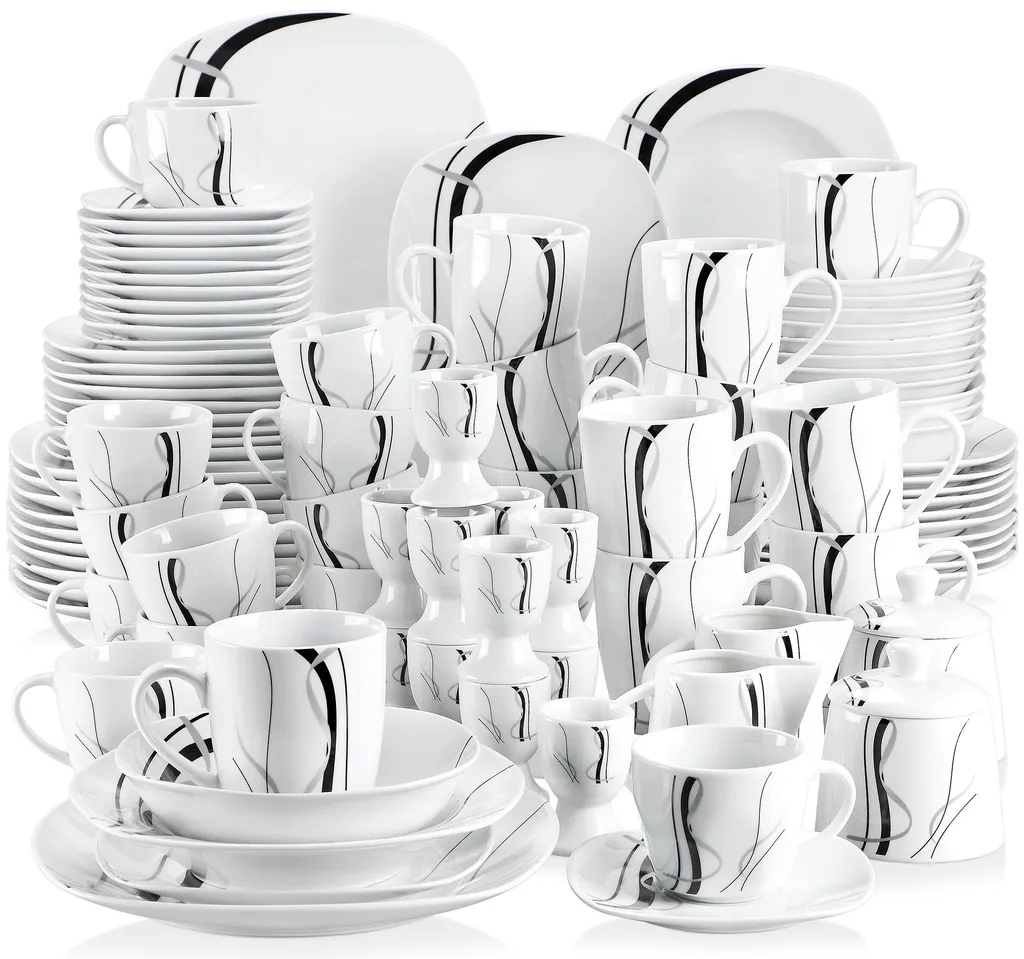 VEWEET, Serie 'Fiona', 100-teilig Porzellan Tafelservice Set, Kombiservice Mit Dessertteller, Speiseteller, Suppenteller, Müslischalen, Kaffeebecher, Kaffeetassen Set, Eierbecher, Milch- Und Zuckerset 1 VEWEET, Serie 'Fiona', 100-teilig Porzellan Tafelservice Set, Kombiservice Mit Dessertteller, Speiseteller, Suppenteller, Müslischalen, Kaffeebecher, Kaffeetassen Set, Eierbecher, Milch- Und Zuckerset