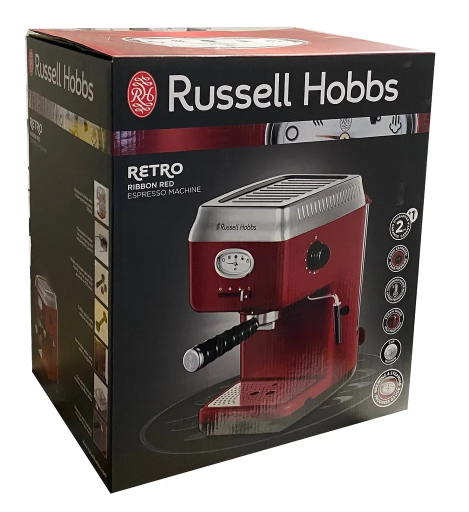 Russell Hobbs Espressomaschine Retro Rot Siebträger (15 Bar, 2 Tassen-Einsätze, 1,1l Abnehmbarer Wassertank, Dampf-Milchschaumdüse, Portionierlöffel Mit Tamper) Kaffeemaschine 7 Russell Hobbs Espressomaschine Retro Rot Siebträger (15 Bar, 2 Tassen-Einsätze, 1,1l Abnehmbarer Wassertank, Dampf-Milchschaumdüse, Portionierlöffel Mit Tamper) Kaffeemaschine – Bild 7