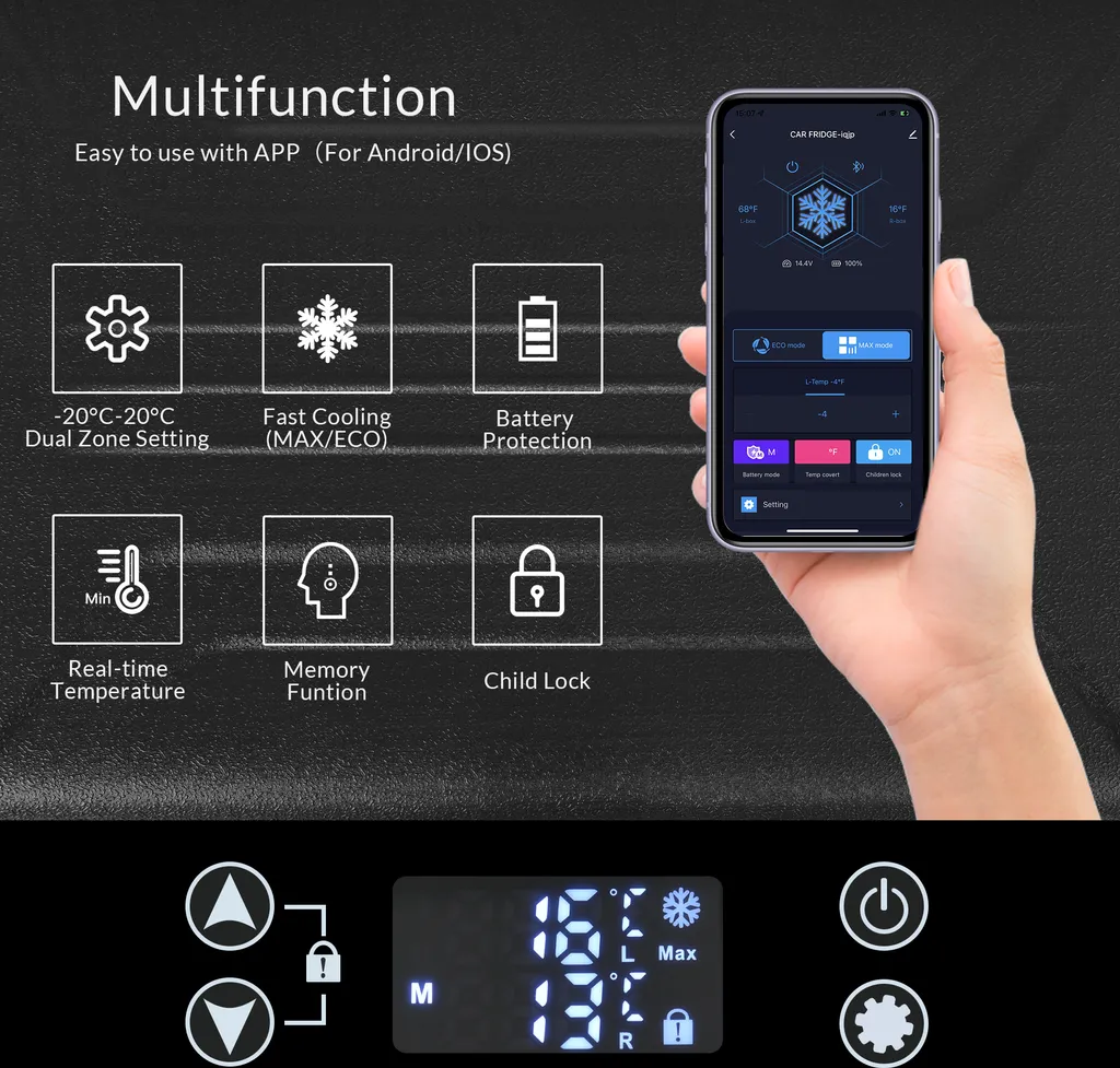 Merax Elektrisch Kühlbox Mit Kompressor 31.5L Schwarz, Mini Kühlschrank Tragbar Kühlleistung Bis -20° C, Gefrierbox 12/24 V Und 230 V Für Büro, Auto, Camping, Garten 4 Merax Elektrisch Kühlbox Mit Kompressor 31.5L Schwarz, Mini Kühlschrank Tragbar Kühlleistung Bis -20° C, Gefrierbox 12/24 V Und 230 V Für Büro, Auto, Camping, Garten – Bild 4