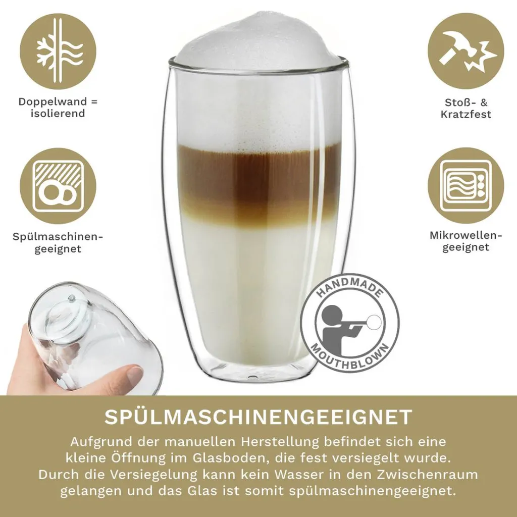 Creano Doppelwandiges Thermoglas 400ml „DG-SH“, Großes Doppelwandglas Aus Borosilikatglas, Doppelwandige Kaffeegläser, Teegläser, Latte Gläser 4er Set 3 Creano Doppelwandiges Thermoglas 400ml „DG-SH“, Großes Doppelwandglas Aus Borosilikatglas, Doppelwandige Kaffeegläser, Teegläser, Latte Gläser 4er Set – Bild 3