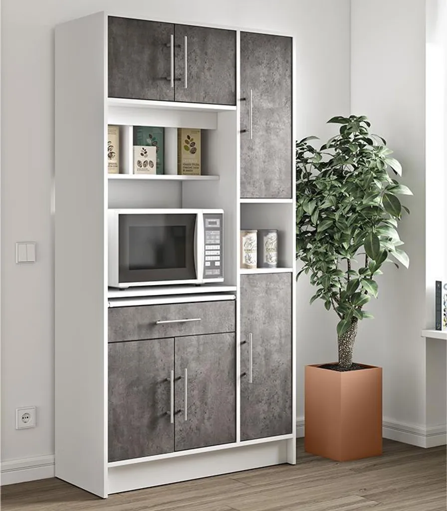 Küchenbuffet Buffetschrank Mit 5 Türen & 1 Schublade - Weiß & Beton - MADY 4 Küchenbuffet Buffetschrank Mit 5 Türen & 1 Schublade - Weiß & Beton - MADY – Bild 4