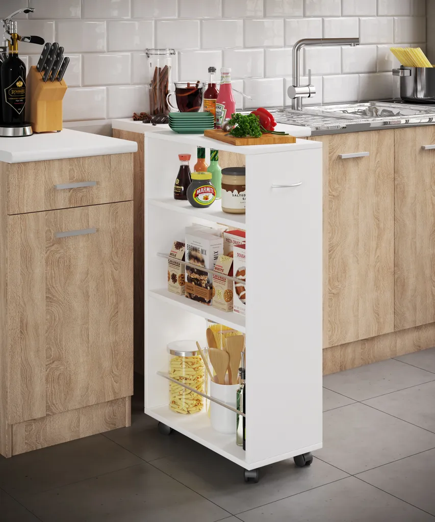 VCM Holz Küchenwagen Servierwagen Rollwagen Nischenschrank Rollbar Rollen Tusal Weiß 2 VCM Holz Küchenwagen Servierwagen Rollwagen Nischenschrank Rollbar Rollen Tusal Weiß – Bild 2