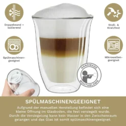 Creano Doppelwandige Gläser 250ml „DG-V“, 4er Set, Thermoglas Doppelwandig Aus Borosilikatglas, Kaffeegläser, Teegläser, Latte Gläser, Doppelwandgläser -Haushalts Verkauf 37f499bdcf64c0738dcf48c4bde6db1f
