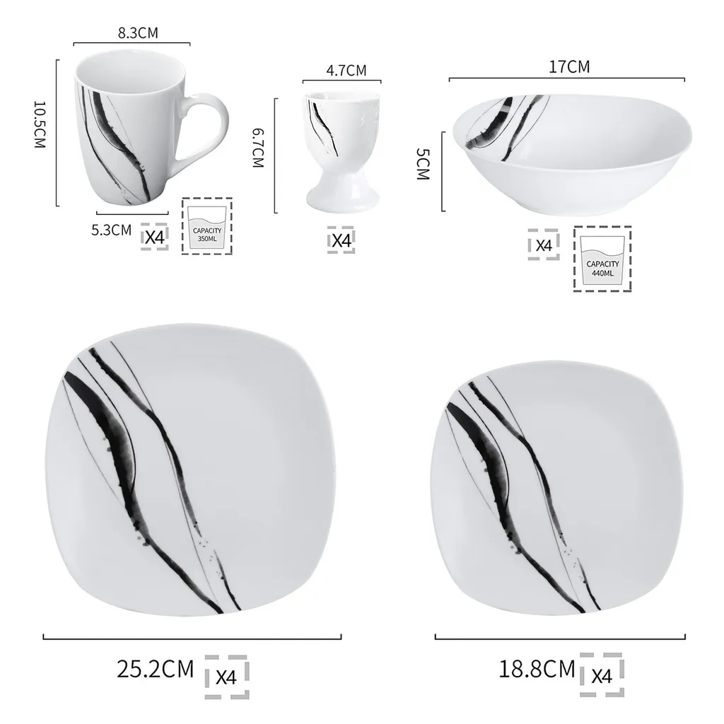 VEWEET Tafelservice 'Teresa' Aus Porzellan 20 Teilig, Geschirrset Beinhatlet Eierbecher, Kaffeetassen, Müslischalen, Dessertteller Und Flachteller, Geschirrservice Für 4 Personen 2 VEWEET Tafelservice 'Teresa' Aus Porzellan 20 Teilig, Geschirrset Beinhatlet Eierbecher, Kaffeetassen, Müslischalen, Dessertteller Und Flachteller, Geschirrservice Für 4 Personen – Bild 2