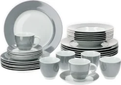Van Well Kombiservice 30-tlg. Für 6 Personen Serie Vario Porzellan - Farbe Wählbar, Farbe:grau