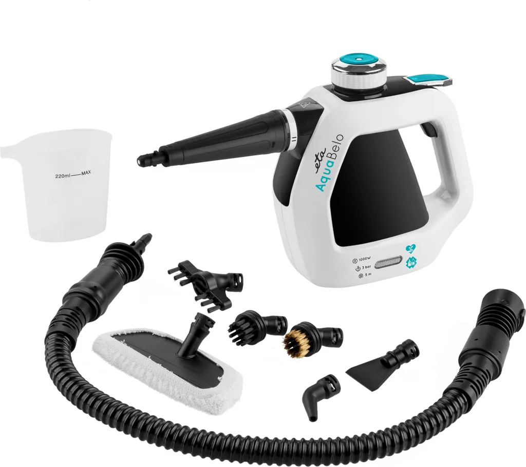 ETA AQUABELO Handdampfreiniger ETA126490000, 1000 W , Betriebsdruck 3 Bar, Dampf In 2-3 Minuten, Wassertankvolumen 220 Ml, Kabellänge 5 M 1 ETA AQUABELO Handdampfreiniger ETA126490000, 1000 W , Betriebsdruck 3 Bar, Dampf In 2-3 Minuten, Wassertankvolumen 220 Ml, Kabellänge 5 M