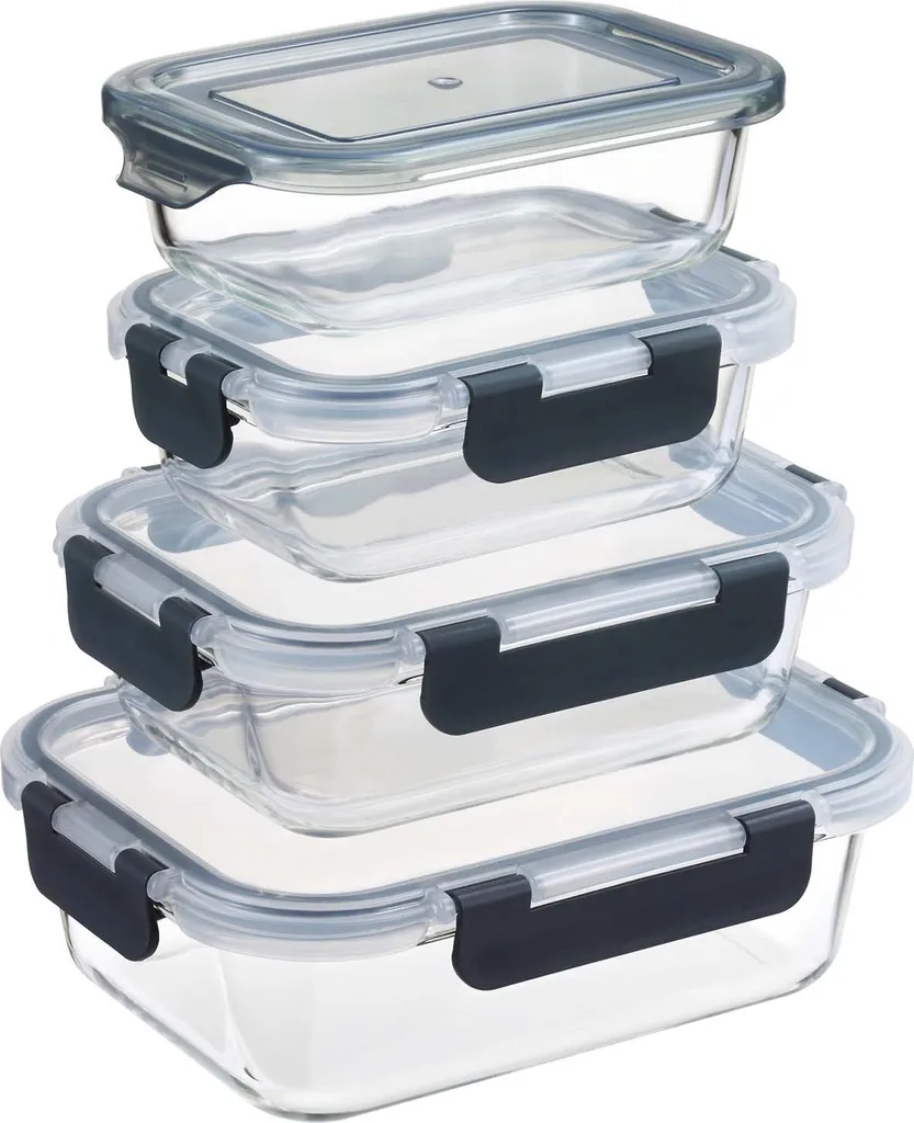 PIE LOCK Frischhaltedosen Set 24 Teilig - Frischhalte Dosen Glasdose Eckig Vorratsdosen - In Transparent Mit Grau Mikrowellengeeignete Frischhaltedose Essensbox Für Lebensmittel BPA-Frei 2 PIE LOCK Frischhaltedosen Set 24 Teilig - Frischhalte Dosen Glasdose Eckig Vorratsdosen - In Transparent Mit Grau Mikrowellengeeignete Frischhaltedose Essensbox Für Lebensmittel BPA-Frei – Bild 2