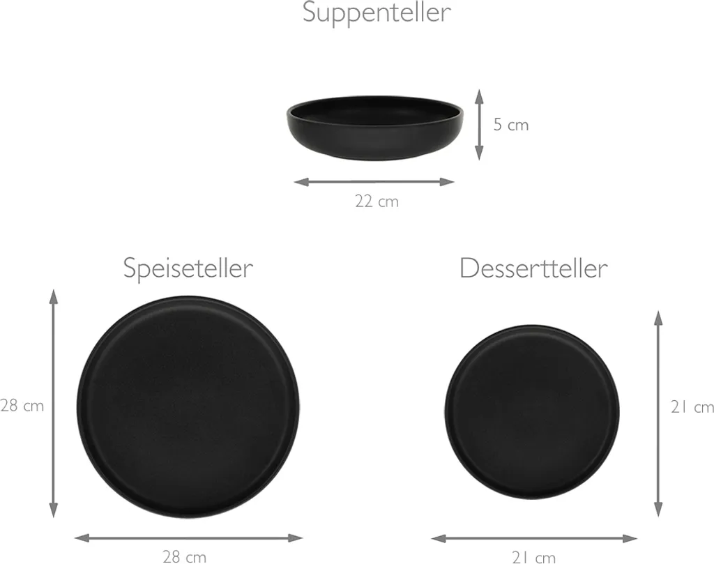 CreaTable 22979 Tafelservice Uno BLACK Für 4 Personen, Steinzeug, Schwarz (1 Set, 12-teilig) 2 CreaTable 22979 Tafelservice Uno BLACK Für 4 Personen, Steinzeug, Schwarz (1 Set, 12-teilig) – Bild 2