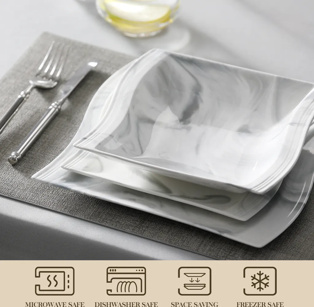 MALACASA, Serie Flora, 30 Tlg. Marmor Porzellan Geschirrset Kombiservice Tafelservice Mit Je 6 Kaffeetassen, 6 Untertassen, 6 Dessertteller, 6 Suppenteller Und 6 Flachteller 3 MALACASA, Serie Flora, 30 Tlg. Marmor Porzellan Geschirrset Kombiservice Tafelservice Mit Je 6 Kaffeetassen, 6 Untertassen, 6 Dessertteller, 6 Suppenteller Und 6 Flachteller – Bild 3