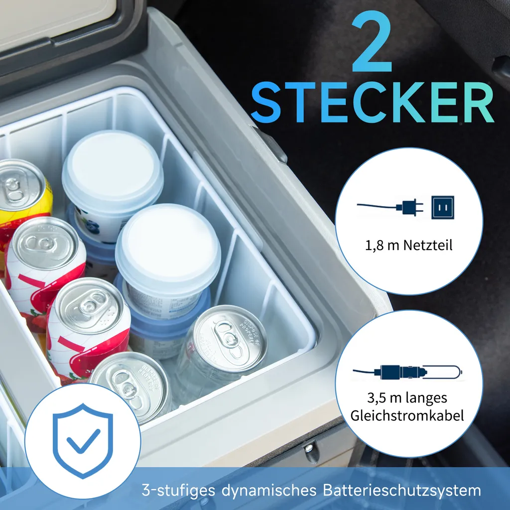 Outsunny Kühlbox Auto 30L Mit LCD-Anzeige Kompressor Autokühlschrank Elektrisch Boot Camper Reisen 12/24V DC Und 110-240V AC Weiß 5 Outsunny Kühlbox Auto 30L Mit LCD-Anzeige Kompressor Autokühlschrank Elektrisch Boot Camper Reisen 12/24V DC Und 110-240V AC Weiß – Bild 5