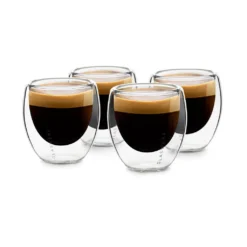 Klarstein Glaswerk Vienna Doppelwandige GlĂ€ser , Thermoglas , Trinkglas , Espresso-, Kaffee- Und Shotglas , 4 StĂŒck , FĂŒr HeiĂe Und Kalte GetrĂ€nke , 80 Ml , Borosilikatglas , Hitze- Und KĂ€ltebestĂ€ndig , Handgemacht , SpĂŒlmaschinenfest , Thermoeffekt