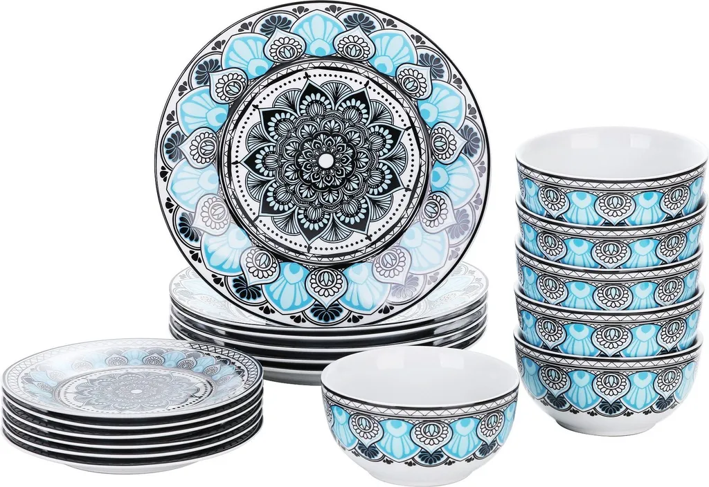 Tafelservice VEWEET, 18 Teiliges Geschirrset Aus Porzellan, AUDRIE Serie, Mit Je 6 Müslischale, Dessertteller Und Flachteller Für 6 Personen 1 Tafelservice VEWEET, 18 Teiliges Geschirrset Aus Porzellan, AUDRIE Serie, Mit Je 6 Müslischale, Dessertteller Und Flachteller Für 6 Personen