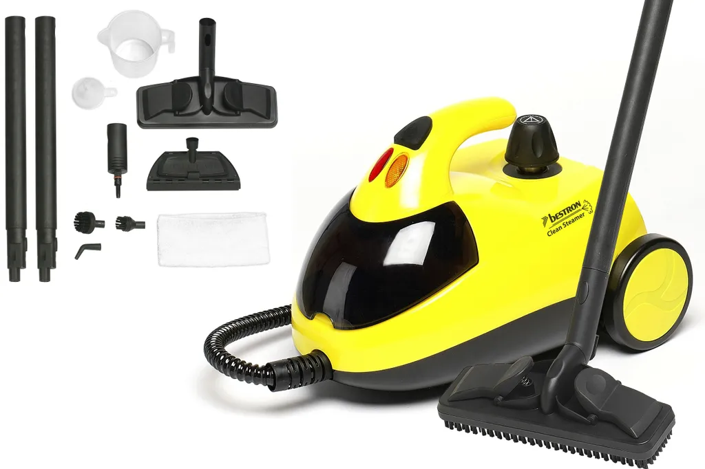 Bestron Dampfreiniger Mit 12-Teiligen Zubehör-Set, Inkl. Kindersicherung & 10m Aktionsradius, 4 Bar Dampfdruck, Kapazität: 1,5 L, Ideal Für Bäder Und Küchen, 1500 Watt, Farbe: Gelb 1 Bestron Dampfreiniger Mit 12-Teiligen Zubehör-Set, Inkl. Kindersicherung & 10m Aktionsradius, 4 Bar Dampfdruck, Kapazität: 1,5 L, Ideal Für Bäder Und Küchen, 1500 Watt, Farbe: Gelb
