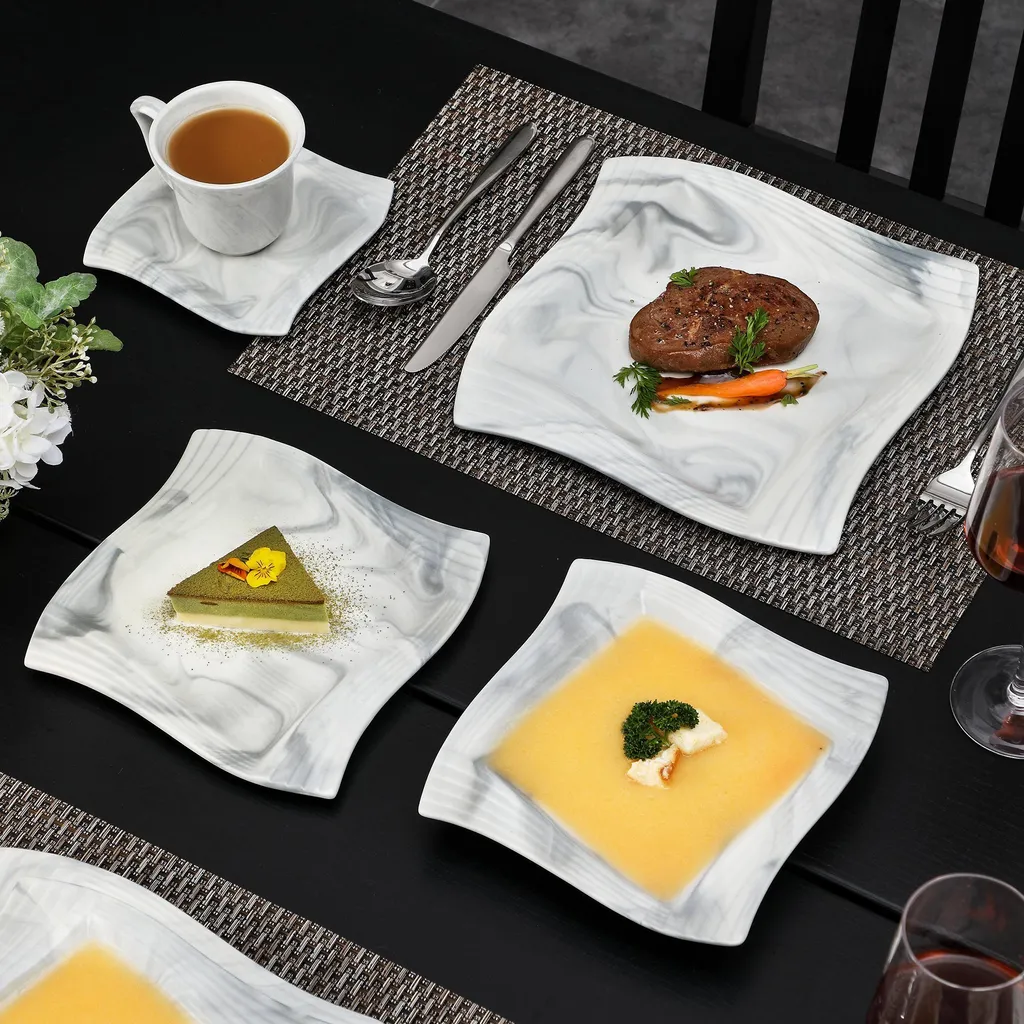 MALACASA, AMPARO 30 Tlg. Marmor Porzellan Geschirrset Kombiservice Tafelservice Mit Kaffeetassen, Unterteller, Dessertteller, Suppenteller, Speiseteller Für 6 Personen 4 MALACASA, AMPARO 30 Tlg. Marmor Porzellan Geschirrset Kombiservice Tafelservice Mit Kaffeetassen, Unterteller, Dessertteller, Suppenteller, Speiseteller Für 6 Personen – Bild 4