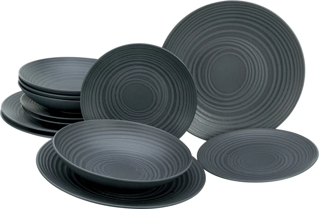 CreaTable 23205 Tafelservice Elements Collection Lava Stone Für 4 Personen, Steinzeug, Schwarz/grau (1 Set, 12-teilig) 4 CreaTable 23205 Tafelservice Elements Collection Lava Stone Für 4 Personen, Steinzeug, Schwarz/grau (1 Set, 12-teilig) – Bild 4