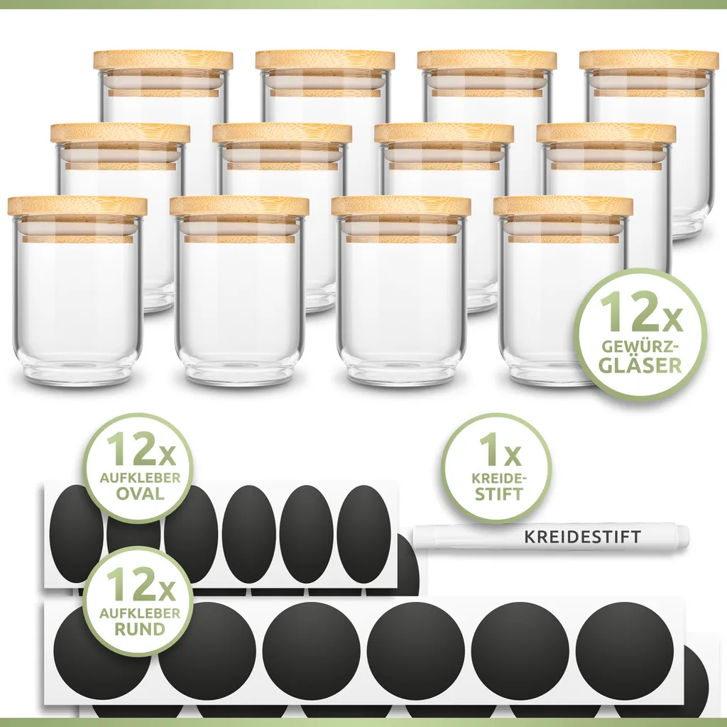 PORADA 12 Stapelbare Gewürzgläser Set 150ml Glasbehälter Mit Deckel Aufbewahrung Küche Gewürzdosen Vorratsdosen Glas Mit Deckel Aufbewahrungsgläser Küchenorganisation Aufbewahrung… 6 PORADA 12 Stapelbare Gewürzgläser Set 150ml Glasbehälter Mit Deckel Aufbewahrung Küche Gewürzdosen Vorratsdosen Glas Mit Deckel Aufbewahrungsgläser Küchenorganisation Aufbewahrung… – Bild 6