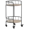 Servierwagen Schwarz / Heller Holzfarbton Aus MDF/ Metall 39 X 39 X 64 Cm Mit 2 Ablagen Rund Viel Stauraum Wohnzimmer Modern Elegant