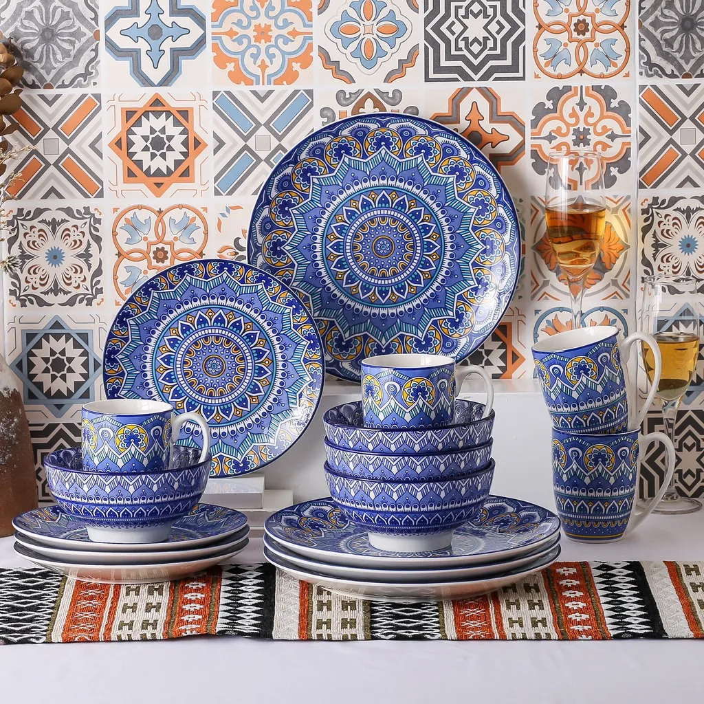 Vancasso Tafelservice Porzellan, Mandala 16 Teiliges Essgeschirr Kombiservice, Handbemaltes Geschirrset Für 4 Personen, Böhmischer Stil 10 Vancasso Tafelservice Porzellan, Mandala 16 Teiliges Essgeschirr Kombiservice, Handbemaltes Geschirrset Für 4 Personen, Böhmischer Stil – Bild 10