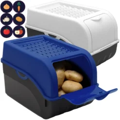 Kartoffel Aufbewahrungsbox Blau+ Weiß 2er Set I Gemüsebox Kartoffelbox Mit Deckel Für Ca. 4 Kg Kartoffeln + 6 Aufkleber Mit Gemüsesorten