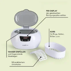 MAXXMEE Ultraschall Reinigungsgerät - 18 Reinigungszeiten - Grau/weiß Ultraschall Reinigungsgerät 600 Ml Timer Display Uhren Schmuck Brillen MAXXMEE -Haushalts Verkauf 5c6131f71d284d5b4c0a8b73a8881060