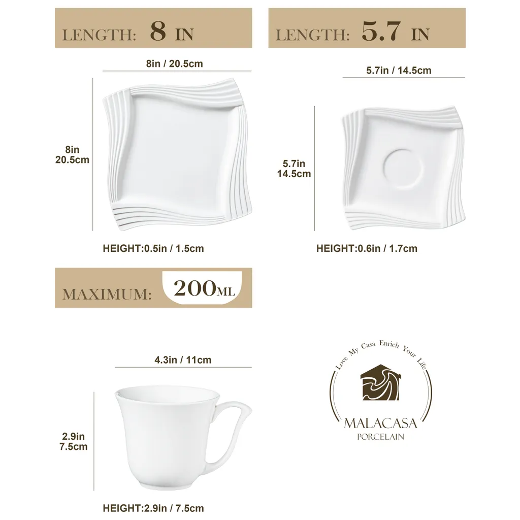 MALACASA, Serie Amparo, 36 Teilig Set Cremeweiß Porzellan Kaffeeservice Dessertteller Kaffeetasse Mit Untertasse 2 MALACASA, Serie Amparo, 36 Teilig Set Cremeweiß Porzellan Kaffeeservice Dessertteller Kaffeetasse Mit Untertasse – Bild 2