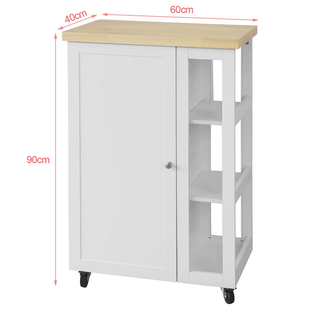SoBuy FKW75-WN Küchenwagen Servierwagen Beistellwagen Rollwagen Mit 1 Tür Und 3 Regalböden Weiß-Natur BHT Ca.: 60x90x40cm 5 SoBuy FKW75-WN Küchenwagen Servierwagen Beistellwagen Rollwagen Mit 1 Tür Und 3 Regalböden Weiß-Natur BHT Ca.: 60x90x40cm – Bild 5