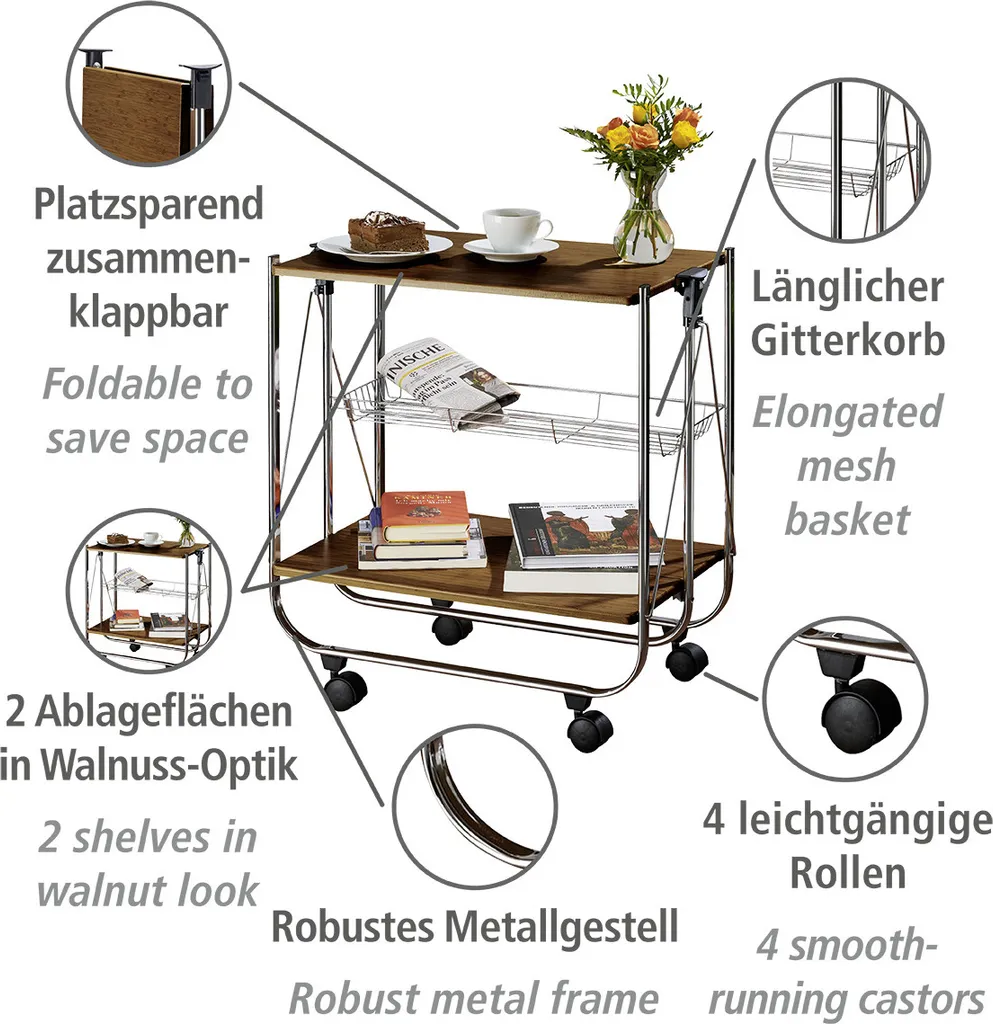 Wenko Servierwagen Dinett Deluxe Walnuss 6 Wenko Servierwagen Dinett Deluxe Walnuss – Bild 6