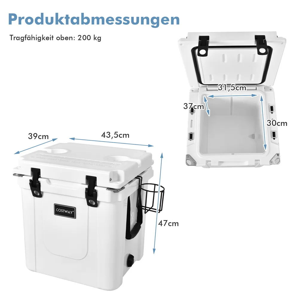 COSTWAY 31L Kühlbox Strapazierfähig Kühler Mit Korb & Getränkehalter Griffen & Fischlineal Eiskühler Tragbar Kälte Bis 9 Tage Weiß 7 COSTWAY 31L Kühlbox Strapazierfähig Kühler Mit Korb & Getränkehalter Griffen & Fischlineal Eiskühler Tragbar Kälte Bis 9 Tage Weiß – Bild 7