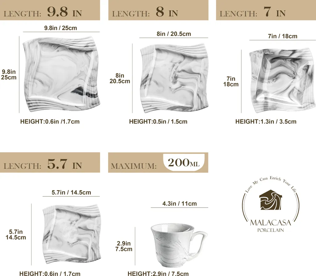 MALACASA, AMPARO 30 Tlg. Marmor Porzellan Geschirrset Kombiservice Tafelservice Mit Kaffeetassen, Unterteller, Dessertteller, Suppenteller, Speiseteller Für 6 Personen 2 MALACASA, AMPARO 30 Tlg. Marmor Porzellan Geschirrset Kombiservice Tafelservice Mit Kaffeetassen, Unterteller, Dessertteller, Suppenteller, Speiseteller Für 6 Personen – Bild 2