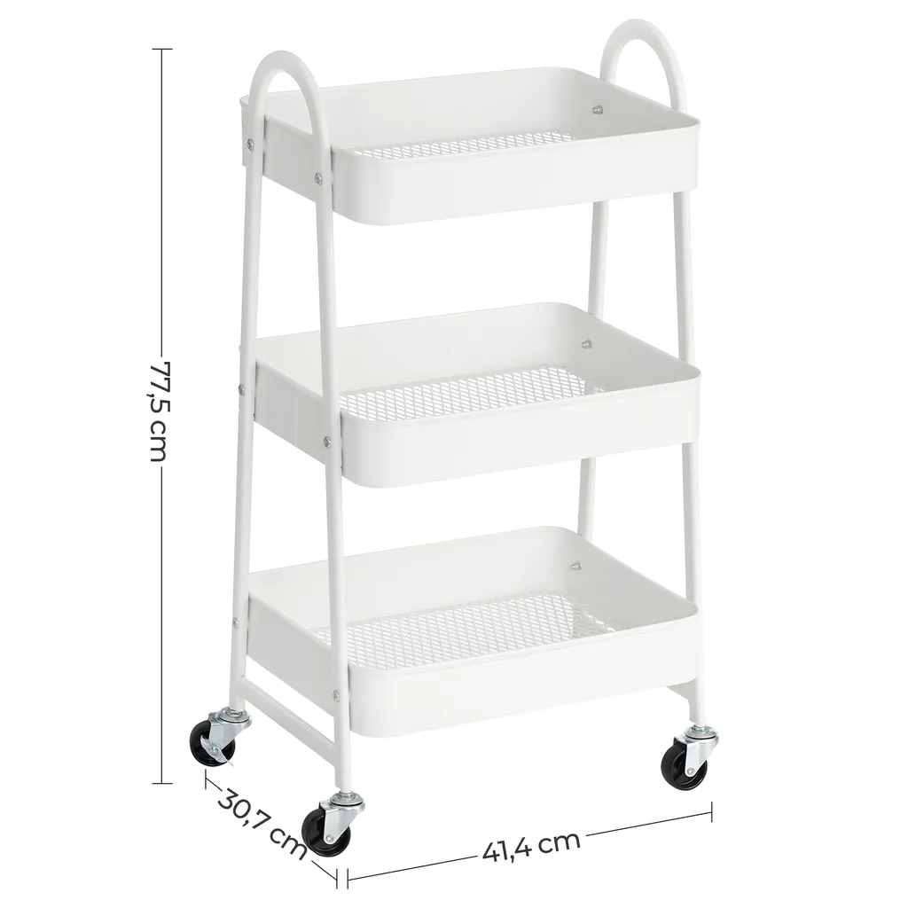 Songmics Rollwagen Mit 3 Ebenen, Servierwagen Aus Metall, Küchenwagen, Küchenregal Mit Griffen, 2 Bremsen, Einfacher Aufbau, Für Malutensilien, Schlafzimmer, Waschküche 2 Songmics Rollwagen Mit 3 Ebenen, Servierwagen Aus Metall, Küchenwagen, Küchenregal Mit Griffen, 2 Bremsen, Einfacher Aufbau, Für Malutensilien, Schlafzimmer, Waschküche – Bild 2