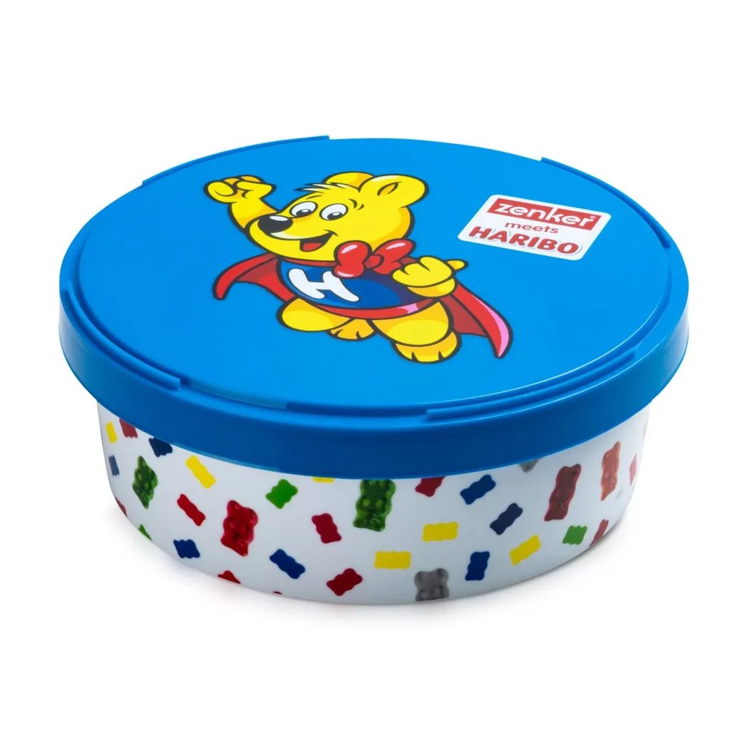 Zenker Haribo Vorratsdose Als Aufbewahrung Für Snacks Und Süßigkeiten Frischhaltedose Aus Kunststoff Mit Süßem Goldbär-Design Runde Dose Für Die Küche 1 Zenker Haribo Vorratsdose Als Aufbewahrung Für Snacks Und Süßigkeiten Frischhaltedose Aus Kunststoff Mit Süßem Goldbär-Design Runde Dose Für Die Küche
