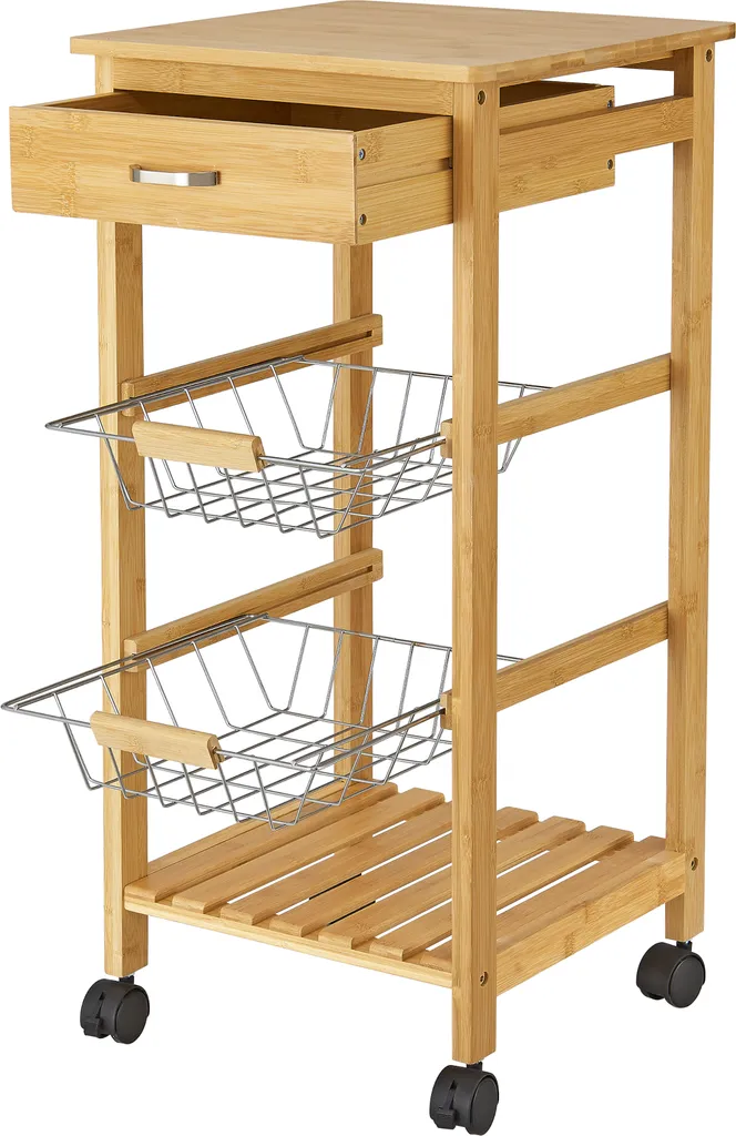Bambus Küchenwagen Stenungsund 76 X 36 X 36 Cm Servierwagen Mit Schublade Und Ablage Allzweckregal Rollwagen Mit Metallkörben Küchenregal 4 Bambus Küchenwagen Stenungsund 76 X 36 X 36 Cm Servierwagen Mit Schublade Und Ablage Allzweckregal Rollwagen Mit Metallkörben Küchenregal – Bild 4