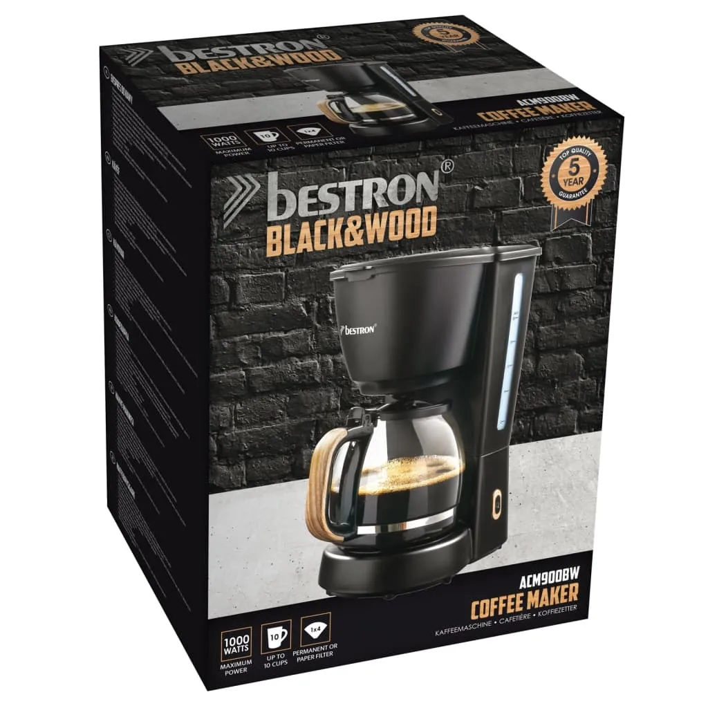 Bestron Filter-Kaffeemaschine Für 10 Tassen Kaffee, Inkl. 1,5 Liter Glaskanne, Permanentfilter & Warmhalteplatte, 1.000 Watt, Black & Wood-Design, Farbe: Schwarz / Holz 9 Bestron Filter-Kaffeemaschine Für 10 Tassen Kaffee, Inkl. 1,5 Liter Glaskanne, Permanentfilter & Warmhalteplatte, 1.000 Watt, Black & Wood-Design, Farbe: Schwarz / Holz – Bild 9