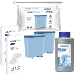 AquaFloow Set FĂŒr Philips/Saeco- 2x Wasserfilter, 1x Clean Max Entkalker 250ml, 2x Reinigungstabletten, Reiniger