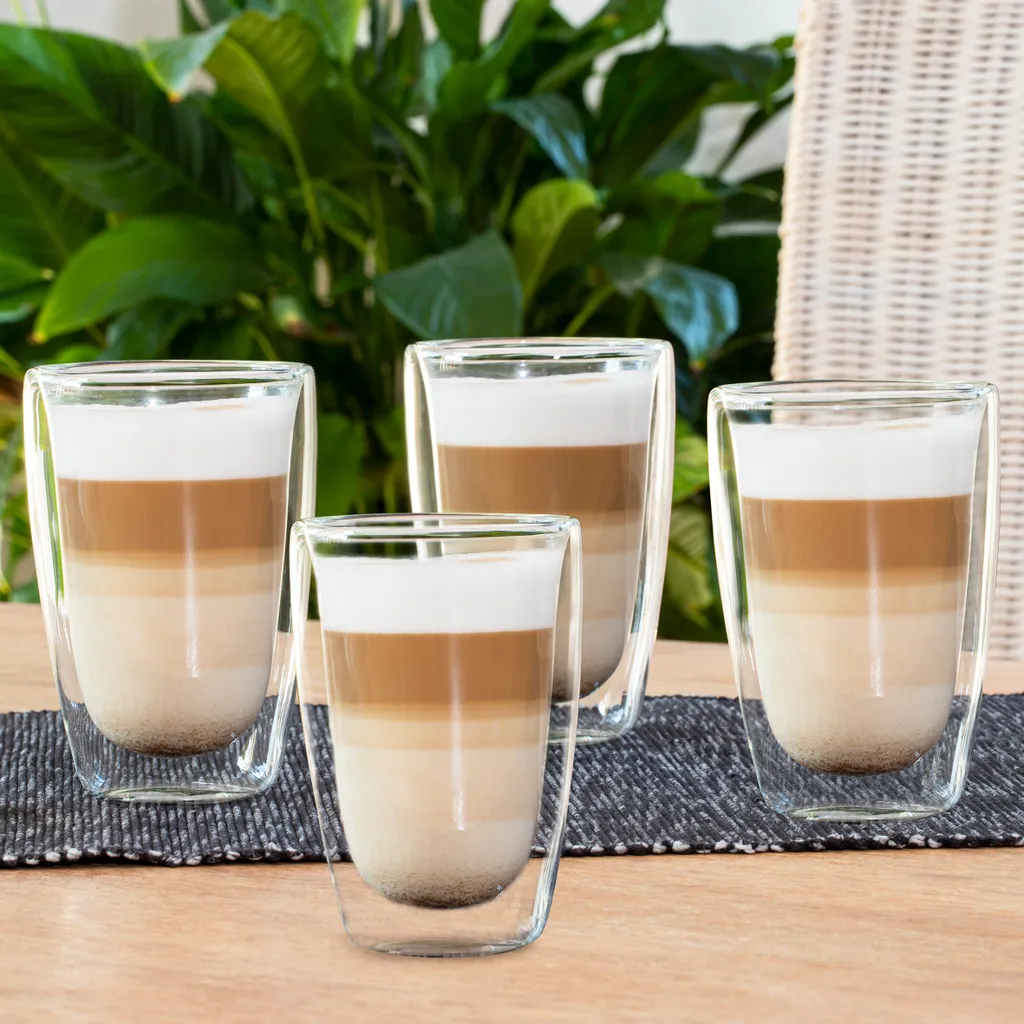 Latte Macchiato-Gläser 400ml Doppelwandig Isolierglas Extra Lang Warmhaltend Maße ≈9 X 14cm (4 Stück) 2 Latte Macchiato-Gläser 400ml Doppelwandig Isolierglas Extra Lang Warmhaltend Maße ≈9 X 14cm (4 Stück) – Bild 2
