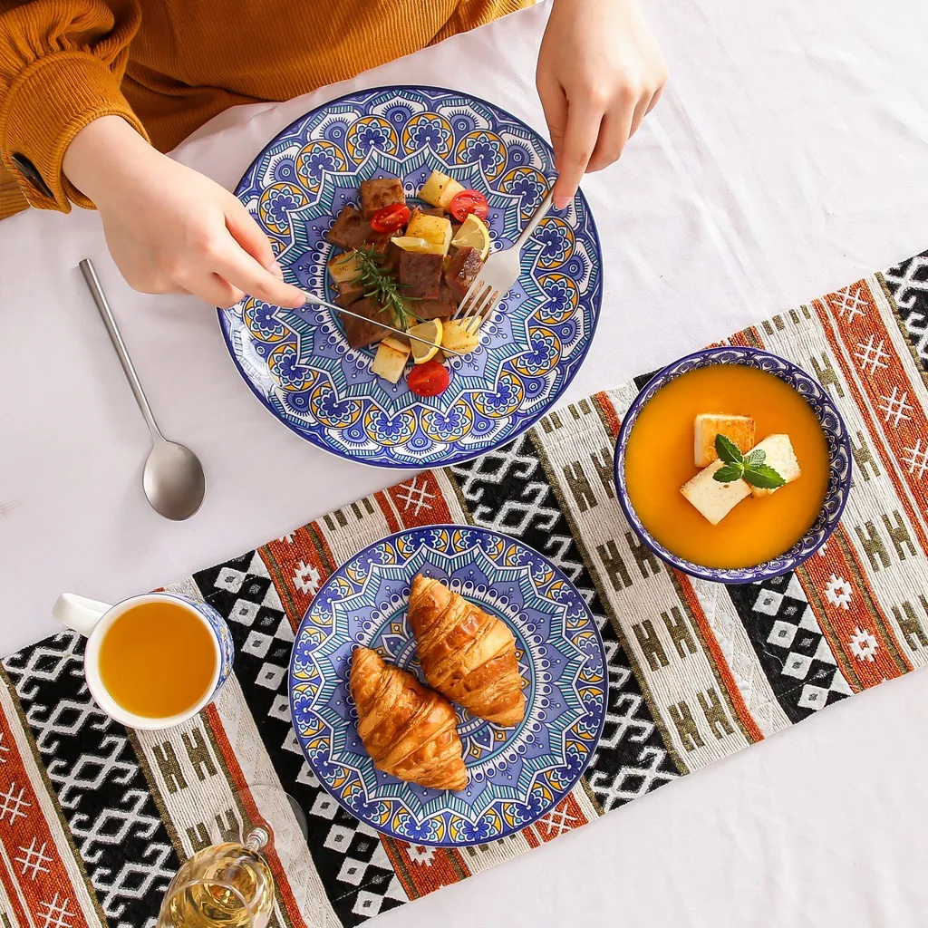 Vancasso Tafelservice Porzellan, Mandala 16 Teiliges Essgeschirr Kombiservice, Handbemaltes Geschirrset Für 4 Personen, Böhmischer Stil 7 Vancasso Tafelservice Porzellan, Mandala 16 Teiliges Essgeschirr Kombiservice, Handbemaltes Geschirrset Für 4 Personen, Böhmischer Stil – Bild 7